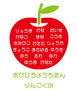 リンゴの中に全員の名前が入ったポップでかわいいデザイン