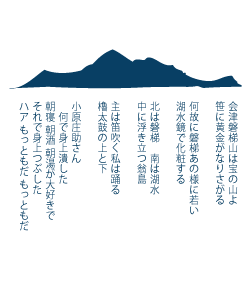 福島県磐梯山。会津磐梯山の山並みと古くから伝わる民謡の歌詞をご当地デザインにしました。