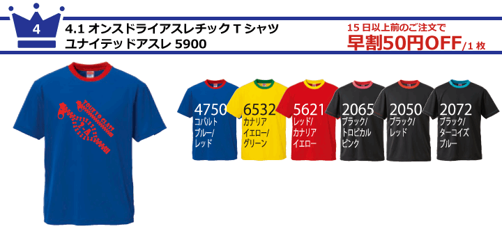 デザインTシャツ44.1オンスドライアスレチックTシャツ ユナイテッドアスレ5900