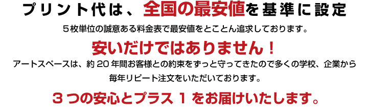 プリント代は、全国の最安値を基準に設定