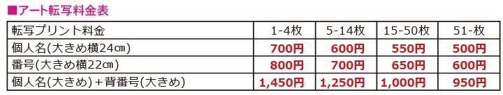 アート転写料金表