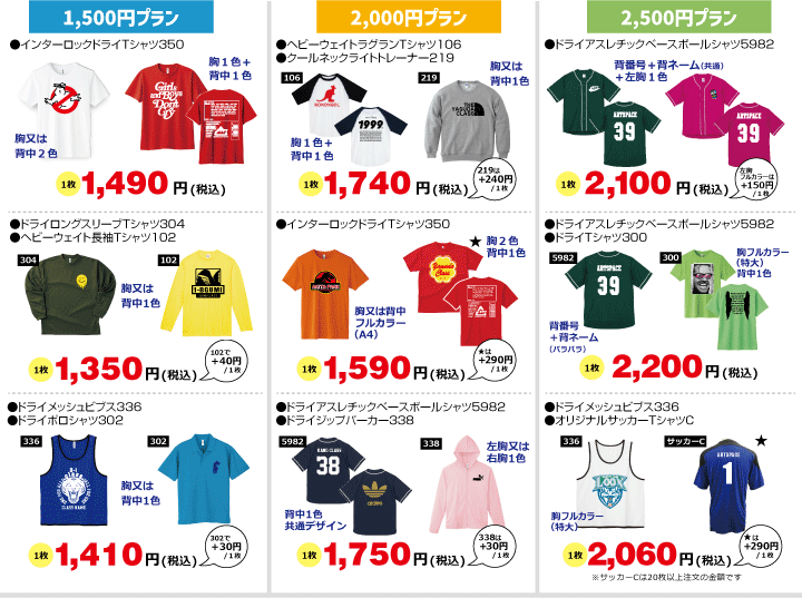 クラＴ1,500円～2,500円プラン