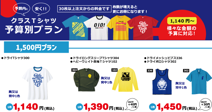 クラスTシャツ予算別プラン1,500円
