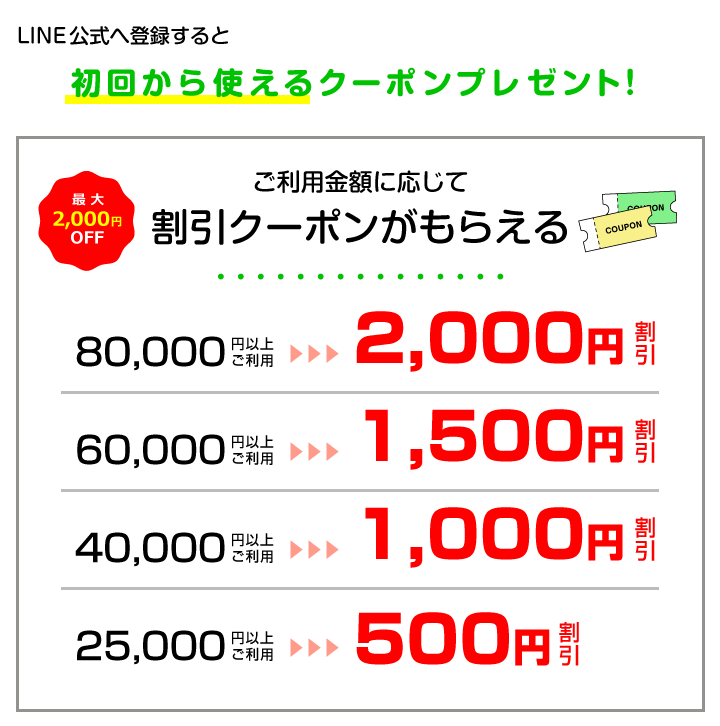 LINE登録で割引クーポンがもらえる