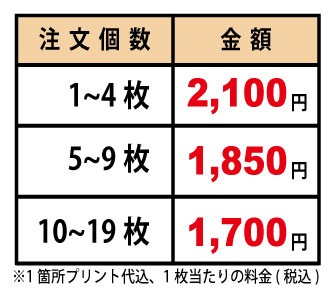 Tシャツ料金